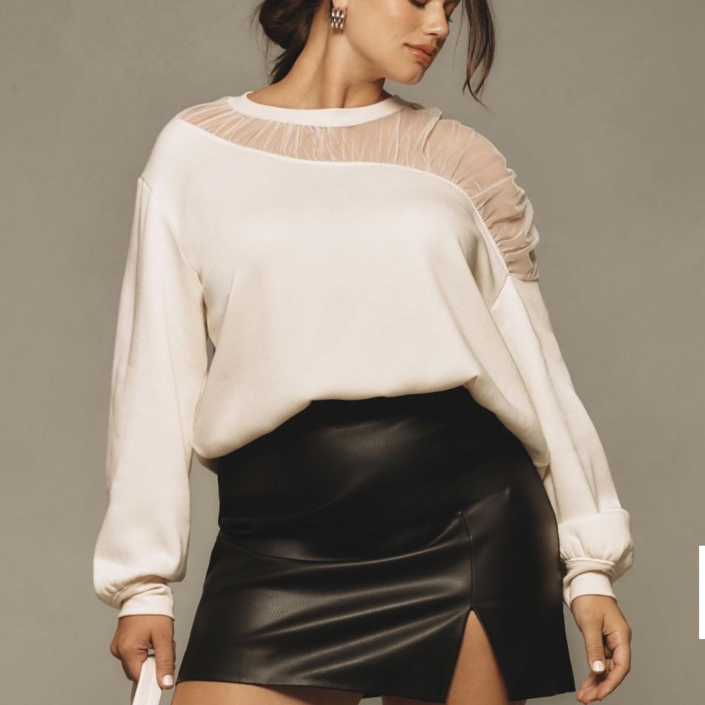 Maeve Anthropologie Long-Sleeve Off-The-Shoulder Sheer Top